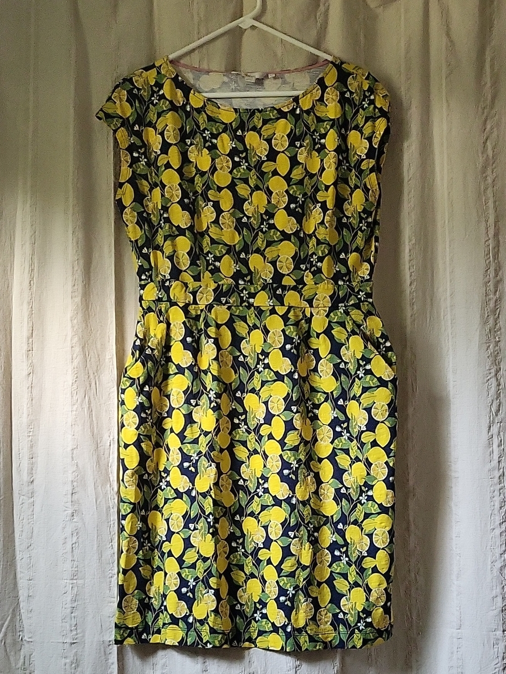 Boden Navy Dress with Yellow Lemon Print